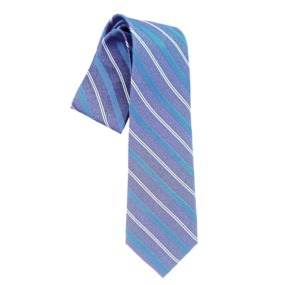 Joseph Abboud Mens Blue Cream Plum Striped 100% Silk‎ Tie Necktie